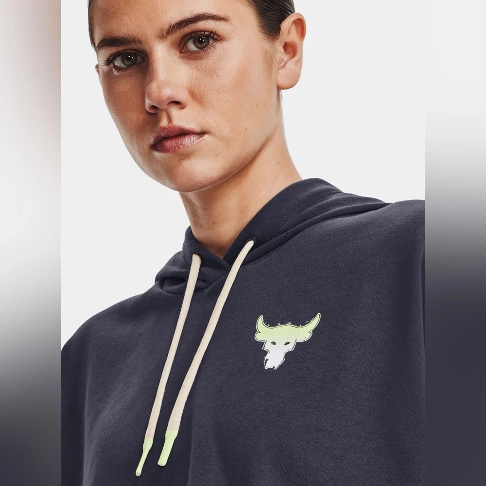 Under Armour Women's Project Rock Rival Terry Short Sleeve Hoodie